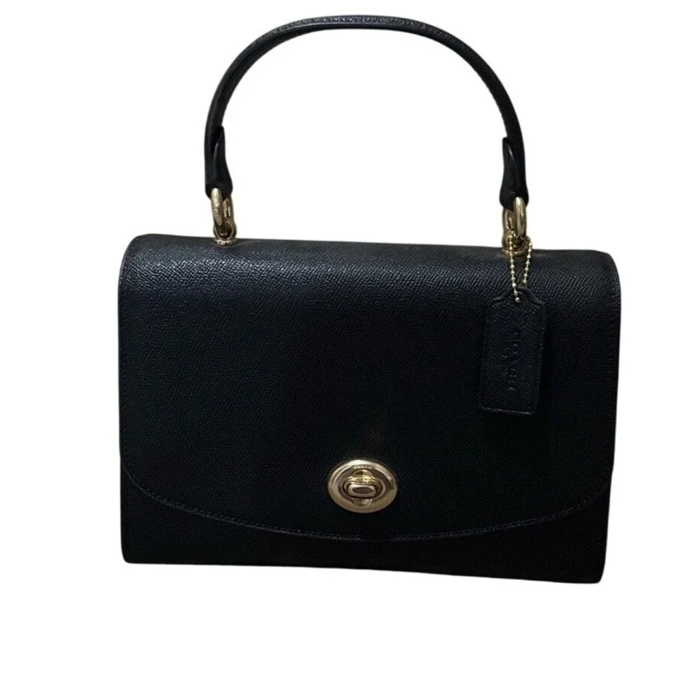 Coach Tilly‎ Top Handle Satchel Black Crossgrain Leather Crossbody Bag F76618